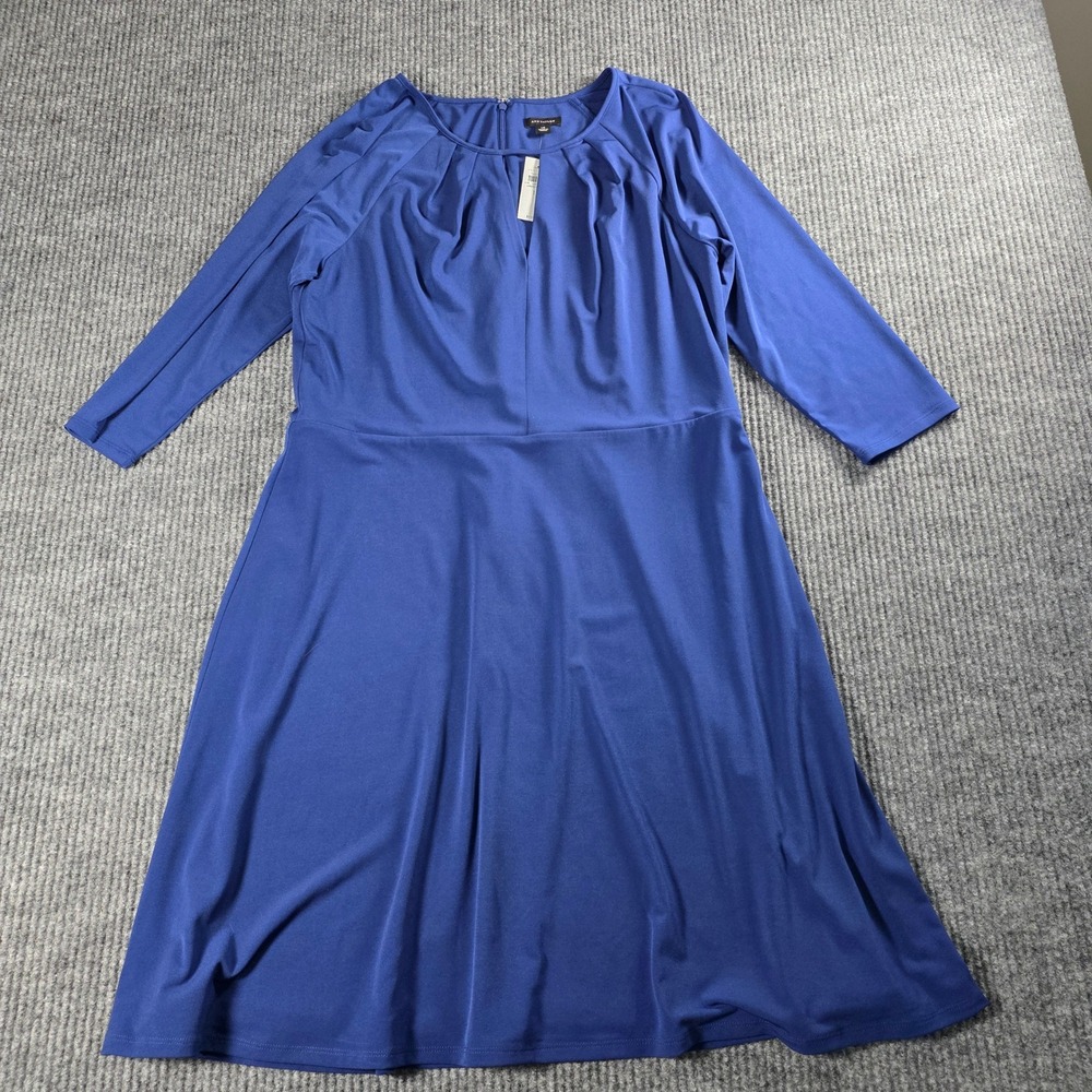 Ann Taylor Womens Royal Blue Pleated Keyhole Fit and Flare Dress Size 14 NWT